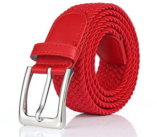 Gunsound Elastischer Stoffgürte Unisex Geflochtener Stretchgürtel Flechtgürtel Dehnbarer Gürtel für Damen und Herren (Rot, Länge 115 cm)