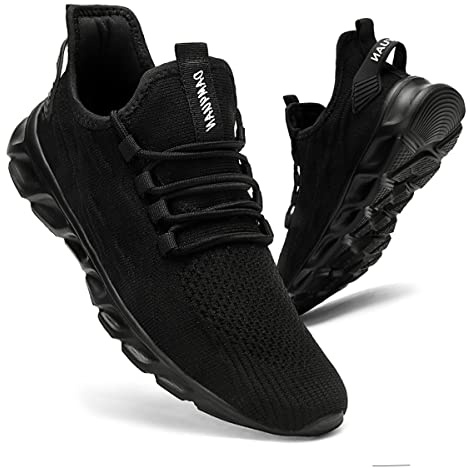 CAIQDM Mens Trainers Running Shoes Leisure Sneakers Mesh Walking Gym Tennis Shoes Lightweight Breathable Sports Outdoor Fitness Jogging Black 5.5 UK
