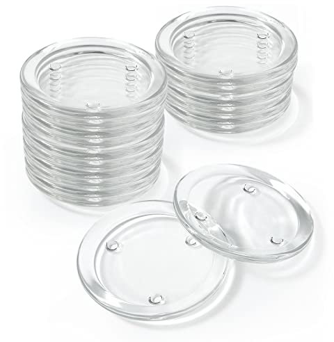 SENENQU 16 Stück Klare Untersetzer Glas für Kerzen - Kerzenuntersetzer Glas Rund - Kerzenhalter Stumpenkerzen Ideal für Spa-Dekorationen, Hochzeiten, Partys, Heimdekoration