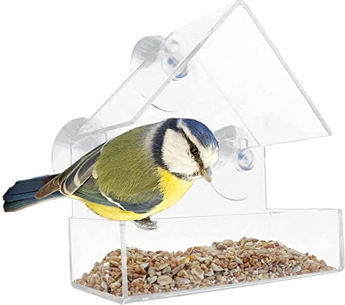 DIVCHI Clear Window Bird Feeder with Strong Suction Cups Plastic Wild Bird Feeder House Bird Seed Feeders for Garden Outdoor Backyard Wildlife Little Birds