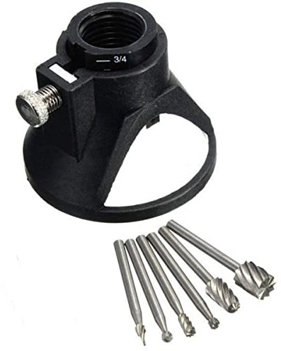 Boxonly 7 PCS Rotary Multi Purpose Tool Horn Cover Cutting Guide Router Attachment Kit HSS Routing Drills Bits with 6pcs HSS Routing Drills Bits