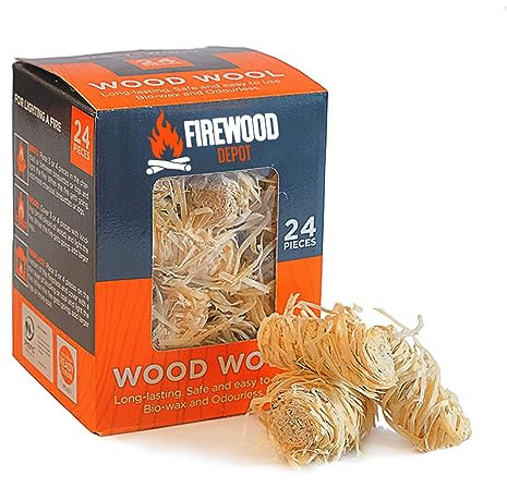 Laeto Firewood Depot Box Of Wood Wool Fire Lighters | Wood Fire Lighters, Eco Friendly Firelighters, Natural Firelighters For Wood Burners, Log Barn Natural Firelighters - x4 Boxes (96 Pieces)