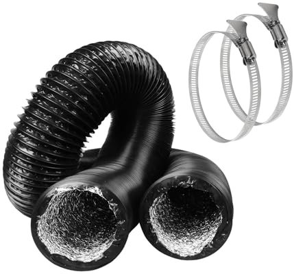 Anevios Abluftschlauch Ø100mm Länge 6m Schwarz Flexibel PVC Alurohr Schlauch Aluminium Aluflexschlauch mit 2 Schlauchschelle Edelstahl für Klimaanlagen Wäschetrockner Abzugshaube