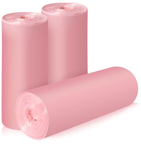 Bolsas de basura pequeñas de 4 galones/60 unidades, bolsas de basura fuertes, bolsas de basura pequeñas para oficina, hogar, dormitorio, forro de basura, rosa