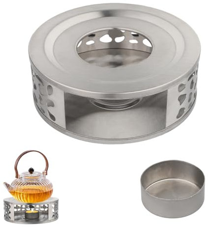Calentador de Tetera, café y Leche, también utilizable como Calentador de Velas. Especialmente diseñado para Mantener Calientes Las Bebidas Calientes, Fabricado en Acero Inoxidable (Color Plateado)