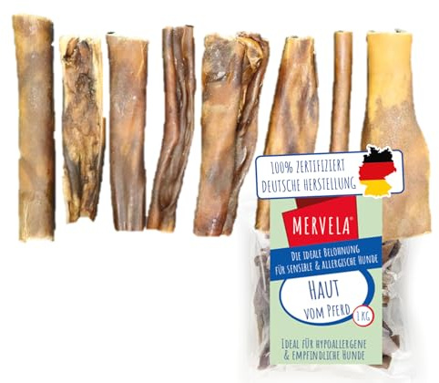 MERVELA Pferdehaut | 100% Pferd pur | 1 Stück | Haut vom Pferd getrocknet | Qualität aus Deutschland | ideal für hypoallergene, allergische und Sensible Hunde