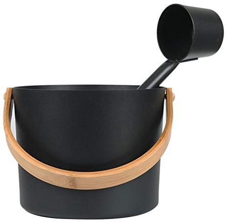 TAOLE Sauna Bucket and Ladle Set | 7L Luxurious Finnish Wooden Sauna Aluminum Bucket with Long Handle Spoon Set | Matching Ladle Sauna Barrel Sauna Spa Accessories