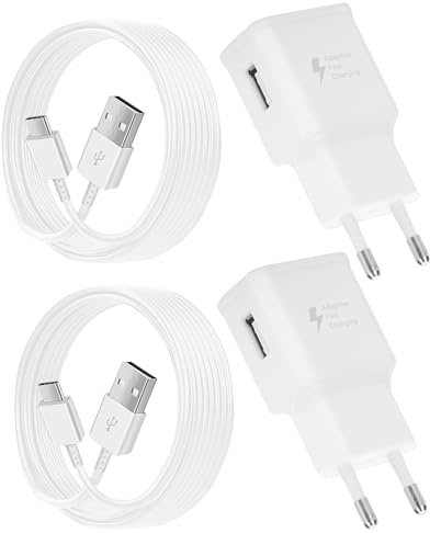 2er Pack USB Ladegerät mit Ladekabel Original USB Typ-C für Samsung Galaxy A15 A14 A13 A04S A71 A55 A54 A53 A40 A34 A33 A25 A23 M34 M14 S8 S9 S10 S20 Plus, Schnellladegerät Netzteil Handy-Kabel