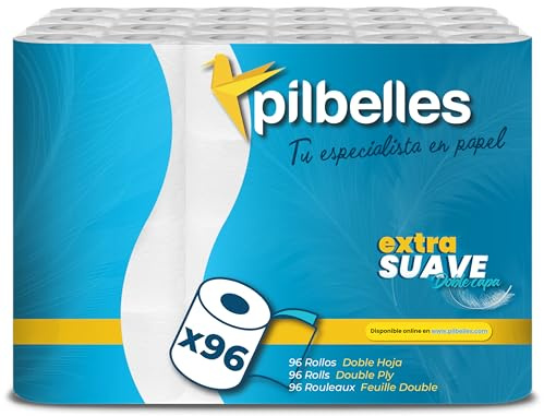 PILBELLES Papel Higiénico Extra Suave, 96 Rollos, 2 Capas | Más de 160 Hojas por Rollo, Sin Perfumes, 100% Celulosa Certificado Ecolabel
