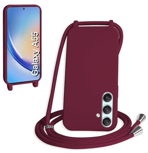 WenBaby Handykette für Samsung Galaxy A55 5G Hülle mit Band,Handyhülle mit Schnur zum Umhängen Silikon Seil Necklace Schutzhülle mit Kordel Tasche Case TPU Bumper für Galaxy A55 5G- Rot