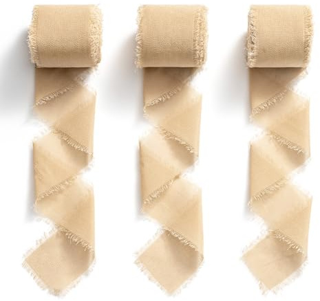 Chiffonband Schleifenband Hochzeit Geschenkband Breit 3,8 cm x 23 m (Beige, 3,8 cm x 6,4 m)