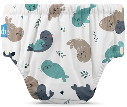 Charlie Banana Pañal de Baño reutilizable con broches de fácil apertura. Para bebés niñas y niños. Hechos con una capa exterior impermeable para prevenir fugas. S - Seally