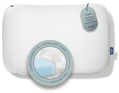 Casper Sleep Essential Cooling Hybrid Pillow, Standard Size – Dual-Sided Foam & Down-Alternative Fill, Medium Feel, Cooling Cover, Supports Side Sleepers, Breathable & Pressure-Relieving