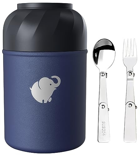 ThermobehäLter füR Essen-500Ml Thermobecher Essen Mit Faltbarer Gabel Und LöFfel, Auslaufsicher WarmhaltebehäLter Essen Mit Griff WarmhaltebehäLter Essen FüR BüRo Im Freien (Blaubeere, 500ML)