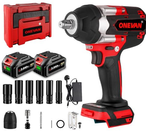 ONEVAN Cordless Impact Driver - Electric Wrench, 520w Power Brushless Motor 1000 N.m Max Torque, 3 Speed Forward and 2 Reverse Electric Impact Driver