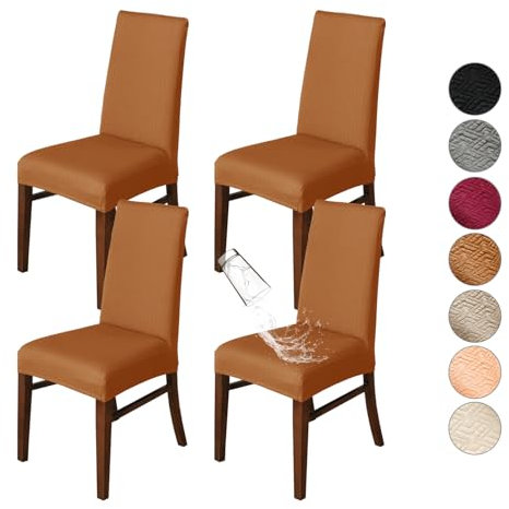 KELUINA Stretch Diamant Gitter Jacquard Esszimmer Stuhlhussen, abnehmbare waschbare Küche Stuhl Slipcover für Hotel, Esszimmer, Zeremonie, Bankett Hochzeit Party (Brown1, 4 Stück)