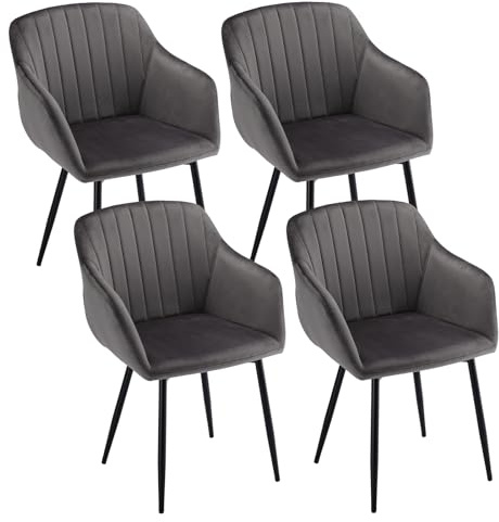Goeurvant Esszimmerstühle 4er Set mit Armlehnen - Polsterstühle Samt Dunkelgrau Moderner Armlehnenstuhl Küchenstuhl mit Metallgestell für Esszimmer, Wohnzimmer, Küche