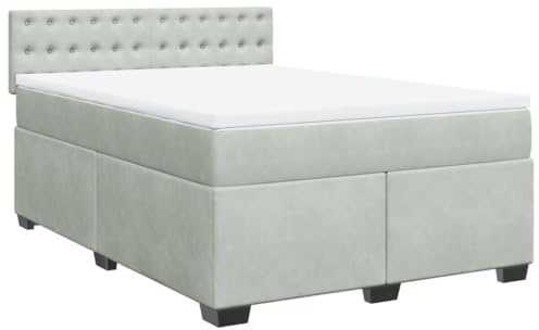 vidaXL Boxspringbett mit Matratze Hellgrau 140x200 cm Samt