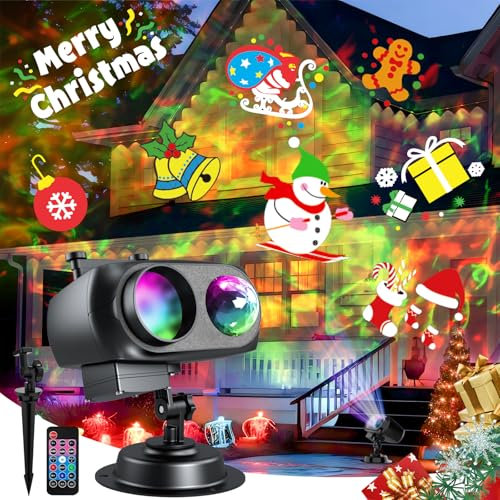Christmas Projector Lights Outdoor, All-in-1 Holiday Lights Projector with 20 Slides/160 HD Patterns, 10 Colors Ocean Wave for House, Garden, Yard, Xmas, New Year, Valentine's Day, Thanksgiving Day
