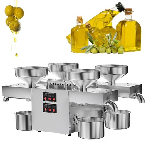 Presse à huile électrique 2400 W pour graines de noix et soja - Extracteur d'huile chaude/froide avec 4 sorties d'huile pour un travail simultané ou indépendant, vitesse pressage 12-25 kg/h