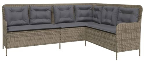vidaXL Gartensofa in L-Form mit Kissen Grau Poly Rattan
