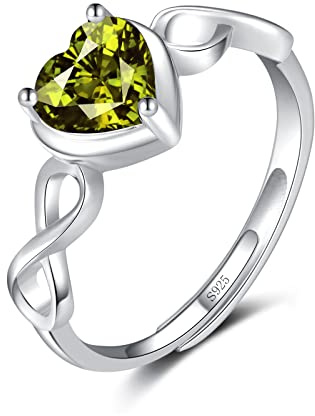 Qings Anillo Infinito Ajustable con Piedra de Nacimiento 925 Plata de Ley Anillo Abierto Corazón de Compromiso con Circonita Boda Cumpleaños Navidad Joyería Regalos para Mujeres Niñas