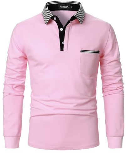 APAELEA Poloshirt Herren Baumwolle Langarm Gestreifte Revers Golf Shirts Männer Hemden Tops