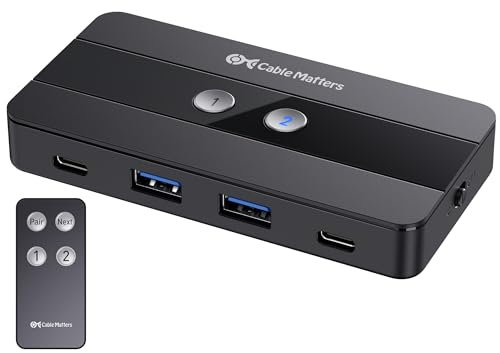 Cable Matters Switch USB A a 4 porte 10 Gbps, USB C per 2 computer con telecomando, switch KVM/commutatore USBC, condividi 2 periferiche USBA e 2 periferiche USBC tra 2 host