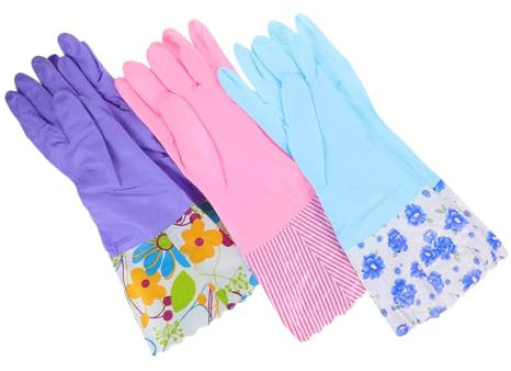 minkissy Dicke Pvc-geschirrspülhandschuhe Für Die Küchenreinigung Haushaltshandschuhe Warme Isolierung 3 Paar Zufällige Farbe