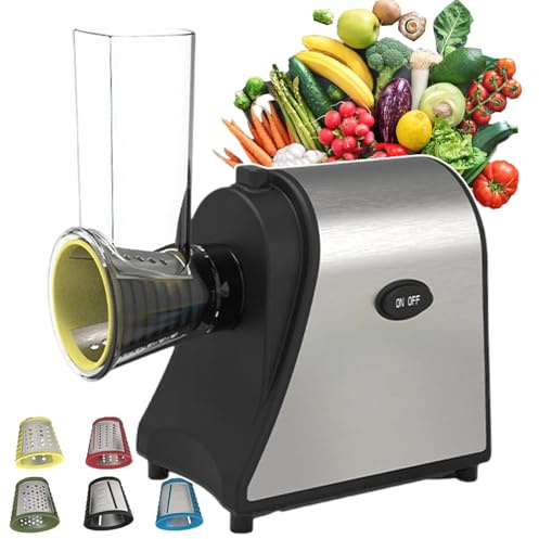Commercial Electric Potato Grater and Cutter - 6-in-1 Vegetable Cutter with 5 Stainless Steel Knives, Electric Chipper, Salad Maker for Cheese/Vegetable