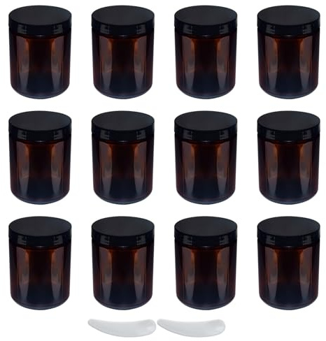 Lot de 12 pots à pommade en verre ambré - 240 ml - Petite boîte avec couvercle - Pour échantillons de voyage - Pour le remplissage de cosmétiques, lotions, crèmes
