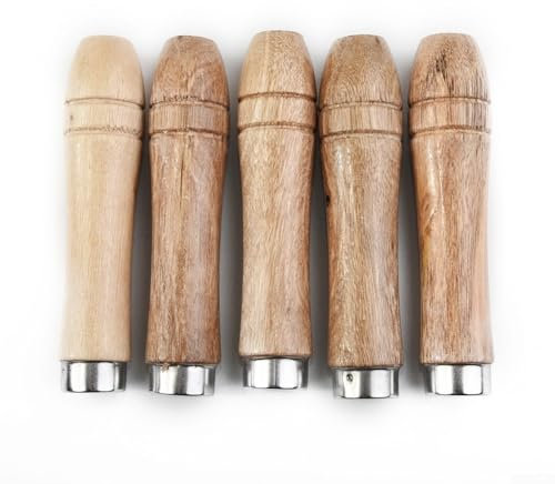 Sileduove 5 x Holzfeilengriff, Sicherheitsfeilengriff mit Metall-Sicherheitsring, Holz für Feilengriff mit Metallhülse, perfekt für verschiedene Feilenmodelle, 9 cm Länge