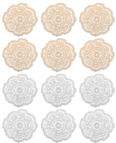 AOZUO 12 centrini piccoli in pizzo all'uncinetto per tazze, sottobicchieri, 10 cm, rotondi, in cotone, fatti a mano, vintage, all'uncinetto, centrini rustici, decorazioni per cucina, sala da pranzo,