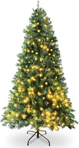 Coselena 5ft Pre-Lit Artificial Christmas Tree – 760 Alaskan Pine Tips - Christmas Tree with 300 Vibrant LED Lights, 8 Lighting Modes & Timer - Slim PVC Xmas Tree for Christmas Decorations