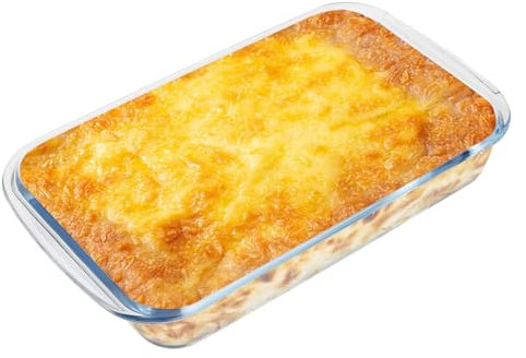 Pirofila da forno per lasagne da 1,6 l, in vetro, 29,5 x 17 x 5,2 cm, quadrati, per lasagne, gratin, tiramisù, lavabile in lavastoviglie, trasparente