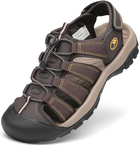 FLARUT Sandalias de Verano para Hombre Trekking Deportivas Punta Cerrada Zapatos de Senderismo Playa Correr Casual(Marrón,41)