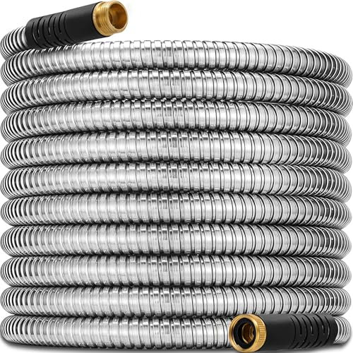 39,6 m langer Edelstahl-Gartenschlauch – 2025 verbesserte Metall-Wasserschläuche mit 1,9 cm massiven Messingbeschlägen, extra starke Materialien – leicht, ultra-flexibel, langlebig, knickfreie
