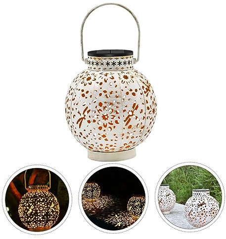 Gadpiparty 1pc Solar Hanging Lantern Hollow Iron Art Light for Courtyard Decoration Solar-Powered Outdoor Pendant Lamp Elegant Garden Lighting for Patios and Porches Romantic Atmosphere