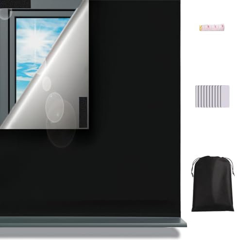 Verdunklungsstoff Fenster 100% Lichtundurchlässig, 200 * 150CM Verdunklungsfolie für Fenster, Verdunkelung Sonnenschutz Fenster innen außen, Fenster Verdunkelung ohne Bohren Dark Verdunkelungsrollo