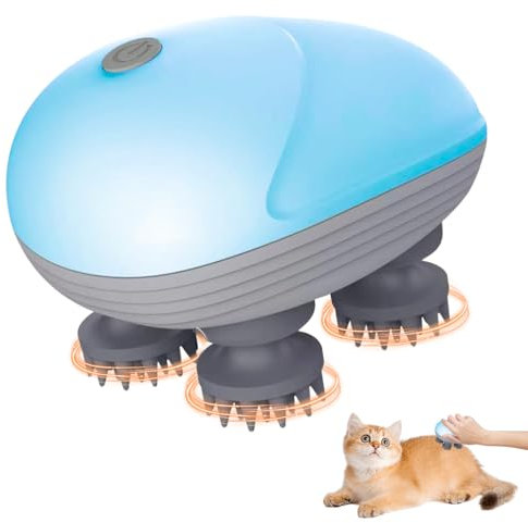 LYPPUL Elektrisches Kopfmassagegerät, Kabelloses Handmassagegerät mit 4 Knetköpfen, Tragbar Haustier Massagegerät, IPX7 Wasserdicht Katzen Massagegerät für Ganzkörpermassage Haarwachstum HundeköRper