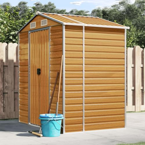 Hoodmeel Capanno Attrezzi, Casetta da Esterno, Casette Porta Attrezzi, Casetta Attrezzi, Box Giardino, Marrone Chiaro 191x130x198 cm, Acciaio Zincato