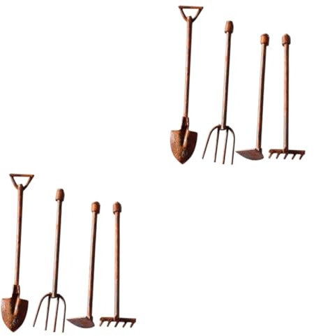 POPETPOP 2 Set Arredamento Metallico Rustico Mini Piccoli Attrezzi Da Giardino Per La Casa Forniture Da Giardino Delle Fate Lega Di Zinco 4 Pezzi * 2