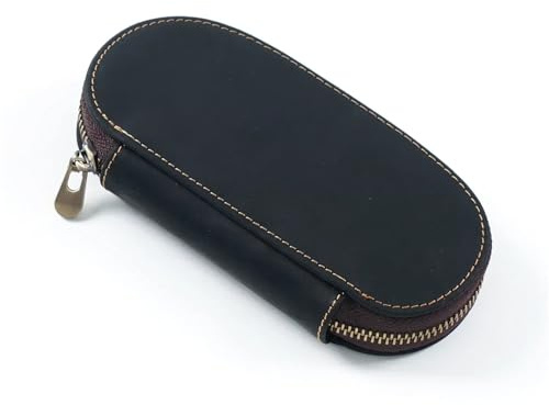 AHIOJEGX Stifteetui Leder 3 Slots Stift Halter Fall Zipper Brunnen Bleistift Tasche Retro Organizer Pouch(Black)