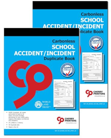 Cherry Unfallbuch für Schüler, selbstdurchschreibend, DIN A5 (148 x 210 mm), lose Blätter, 50 Sets pro Buch, 2 Stück