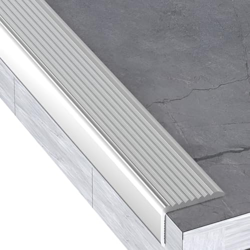 90/134cm Profilo Angolare Per Gradini In Alluminio, Profilo Per Bordi Scale Antiscivolo A Forma Di L Per Tappeti Interni Ed Esterni, Piastrelle, Legno E Scale(Argento,90x3x2cm)