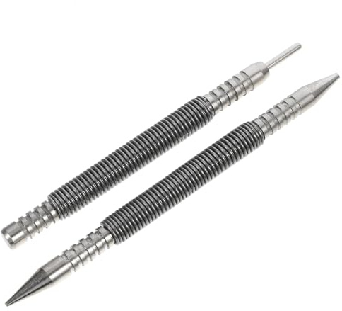 Sosoport Ensemble de 2 Poinçons à Ressort en Acier au Carbone Outil de Pose d'Ongles Poinçon Central Compact et Léger pour Bois Métal et Verre Usage Professionnel en Menuiserie et