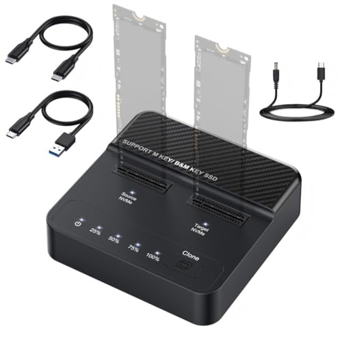 chenyang 2 in 1 M.2 NVME SSD Enclosure,Dual Bay M.2 NVME Dock,USB 3.2 Gen 2X2 20Gbps Clone and Read Support One Cllick Offline Clone