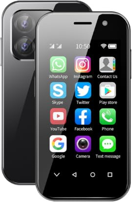 Mini Smartphone débloqué, téléphone Portable 4G de 3.0 Pouces, Android 9, Double SIM, Reconnaissance faciale, GPS OTC Google Play (Noir, 64, GB)