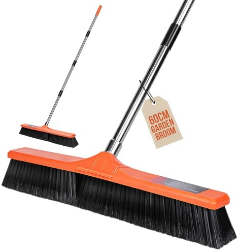 60cm Wide Garden Broom, Yard Brush, Stiff Bristle Brush with Long Handle | Yard Brush Heavy Duty Outdoor, Sweeping Brush Outdoor for Garden, Street, Warehouse, Home, Patio Broom, Yellow
