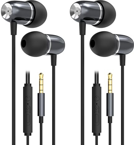 MORMOQUE EP05 Wired Earbuds 2 Pack,3.5 mm Jack Noise Isolating Earphones,in-Ear Headphones with Microphone,HD Bass Audio Ear Buds,for Small Ears canals Women,Teens Boys Girls and Adult (Black)